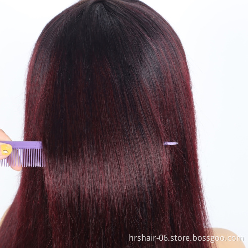 Wholesale Ombre 1b/99j Color Raw Brazilian Virgin Hair Silky Straight Wig Cuticle Aligned Brazilian Human Hair Wigs with bangs